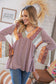 Burgundy Floral Stripe Two Tone Bell Sleeve Knit Top