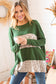 Green Leopard Print Color Block Hacci Sweater