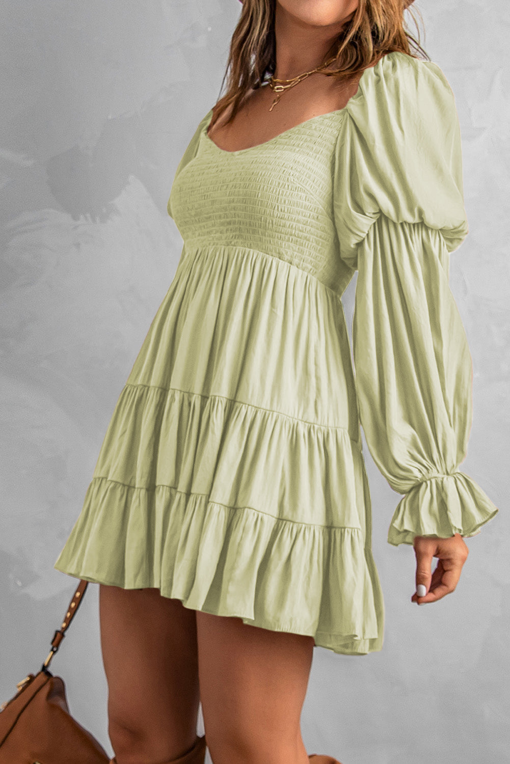 Smocked Off-Shoulder Tiered Mini Dress